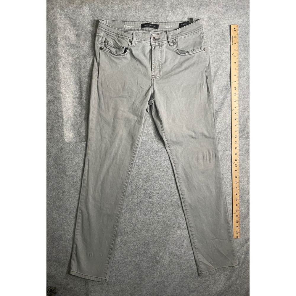 Liverpool Slim Straight Grey Pants Mens 34x32 Five Pocket Casual Chino Trousers